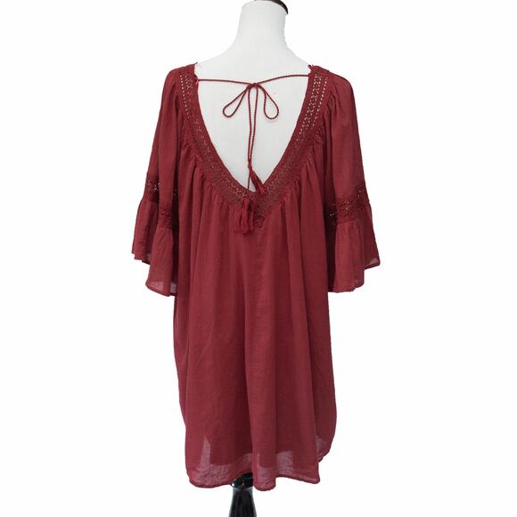 Flying Tomato Brick Red Boho Bell Sleeve Dress Cover Up Size Medium - Picture 2 of 5
